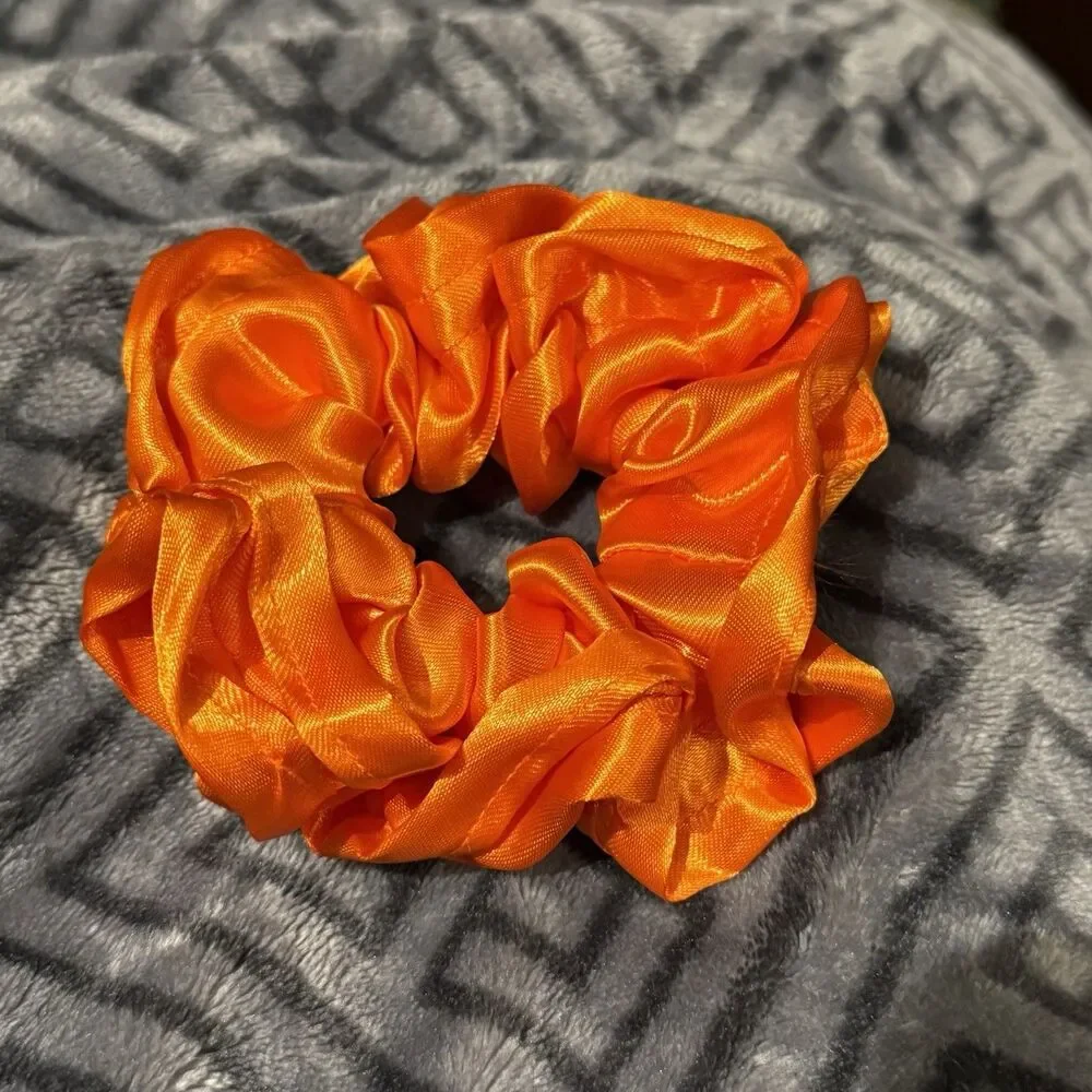 New Women Orange Satin Scrunchie Single Hair Tie XLarge